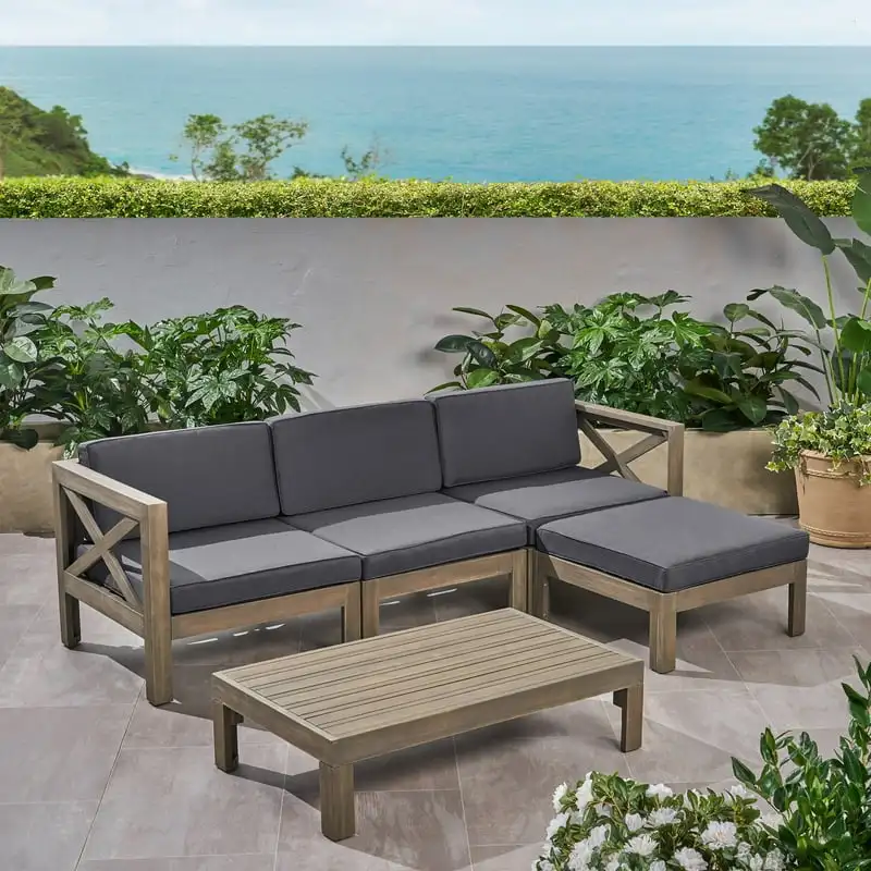 

Outdoor Acacia Wood 5 Piece Sofa Set, Gray and Dark Gray Room decor Cat couch Futons sofa Loveseat sofa Futon couch Nordic chair