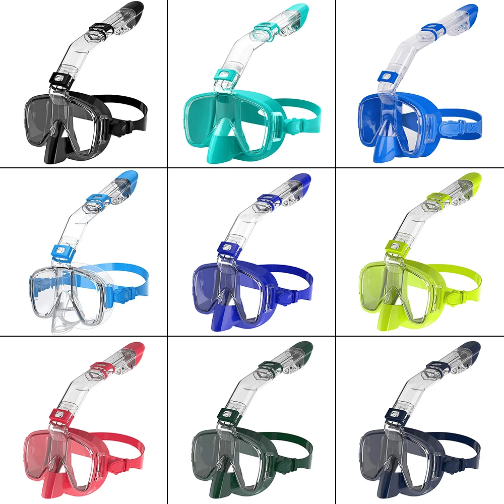 Diving Masks Foldable Anti-Fog Snorkel Mask Set with Full Dry Top System for Free Swim Professional Snorkeling Gear Adults Kids