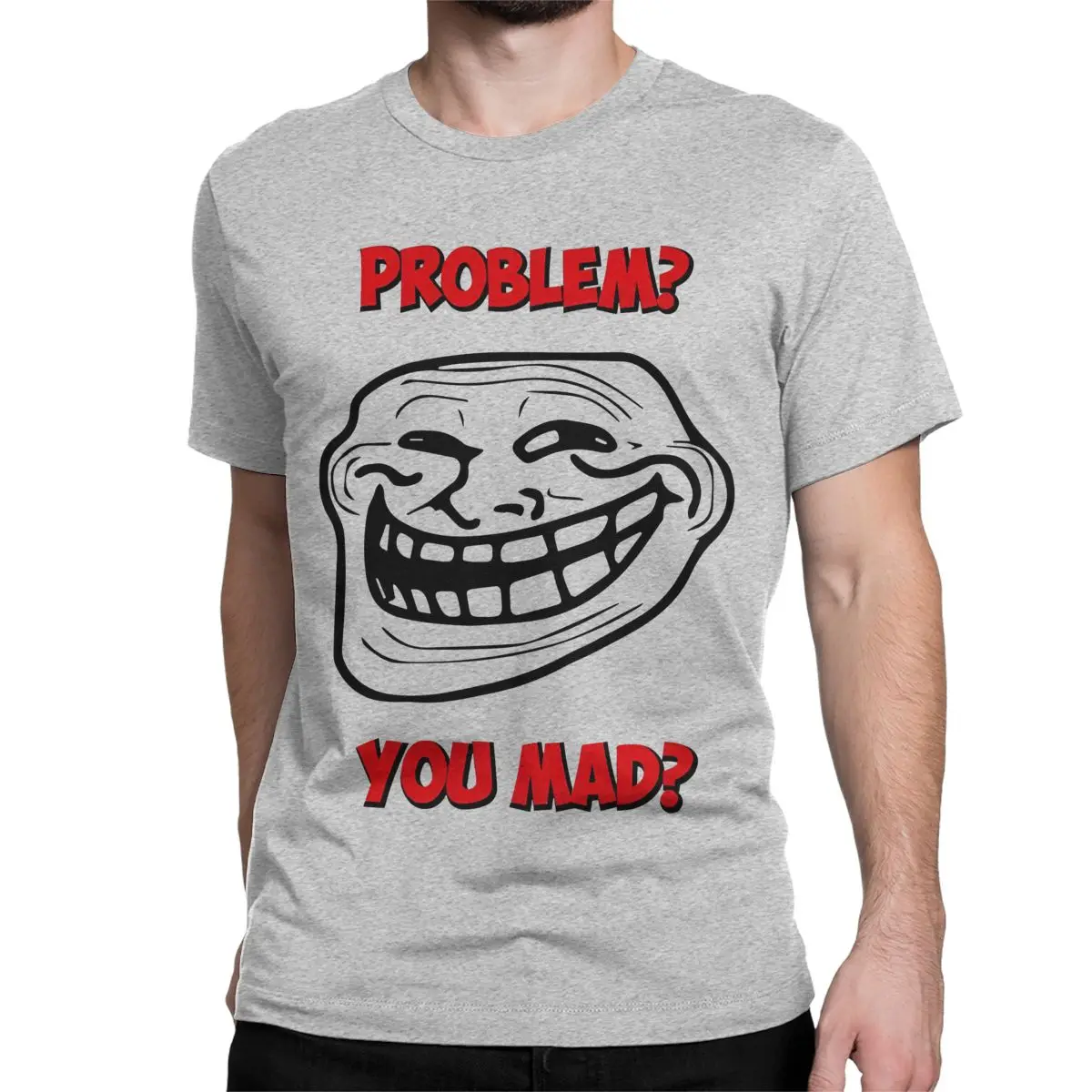 thumbnail image 1 of Camiseta de algodón para hombre, con cuello redondo, manga corta, con texto "U Mad Bro Problem Troll Rage Face Comic Trollfac", 1 of 7