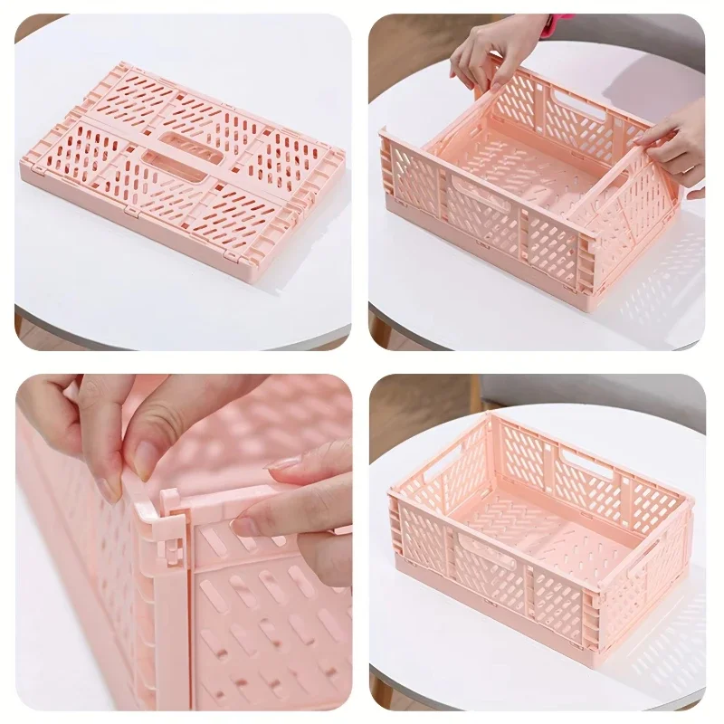 A Top Quality 1Pcs Portable Foldable Plastic Storage Basket - Stackable Organizer Box for Makeup Jewellery Toys - Lightweight 5
