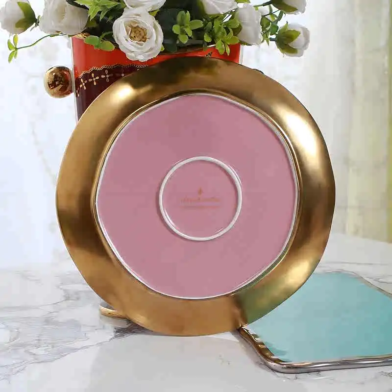 European style glazed ceramic gold-plated Western food plate, hotel clubhouse, home inn, homestay, fruit plate