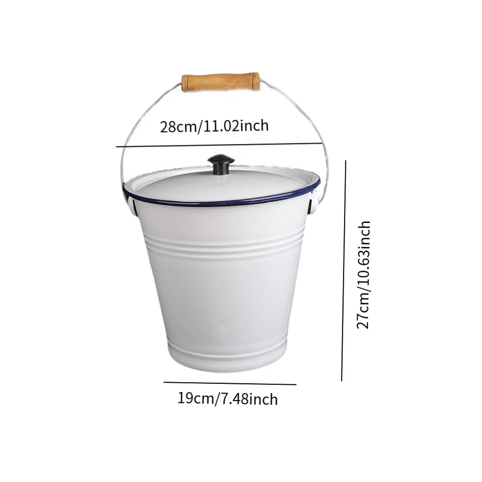 Enamel Water Bucket with Lid 9L Liquid Container Storage Cans for Garden Chilling Water Oil Rice Organizing Outdoor Activities