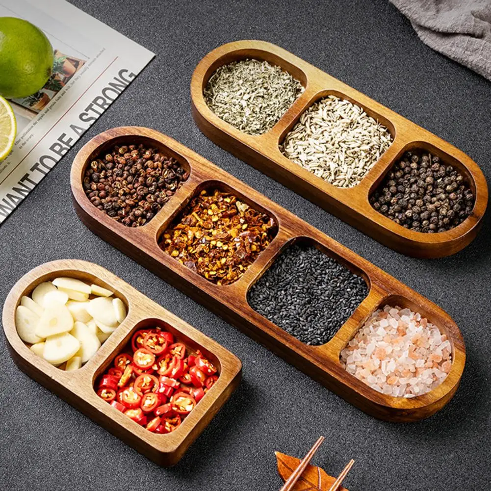 Wooden Divided Serving Tray Condiment Dish Multi Compartment Sauce Dishes wooden serving tray sauce dishes for Snacks Appetizers Fruit Candy Elegant Wood Plates