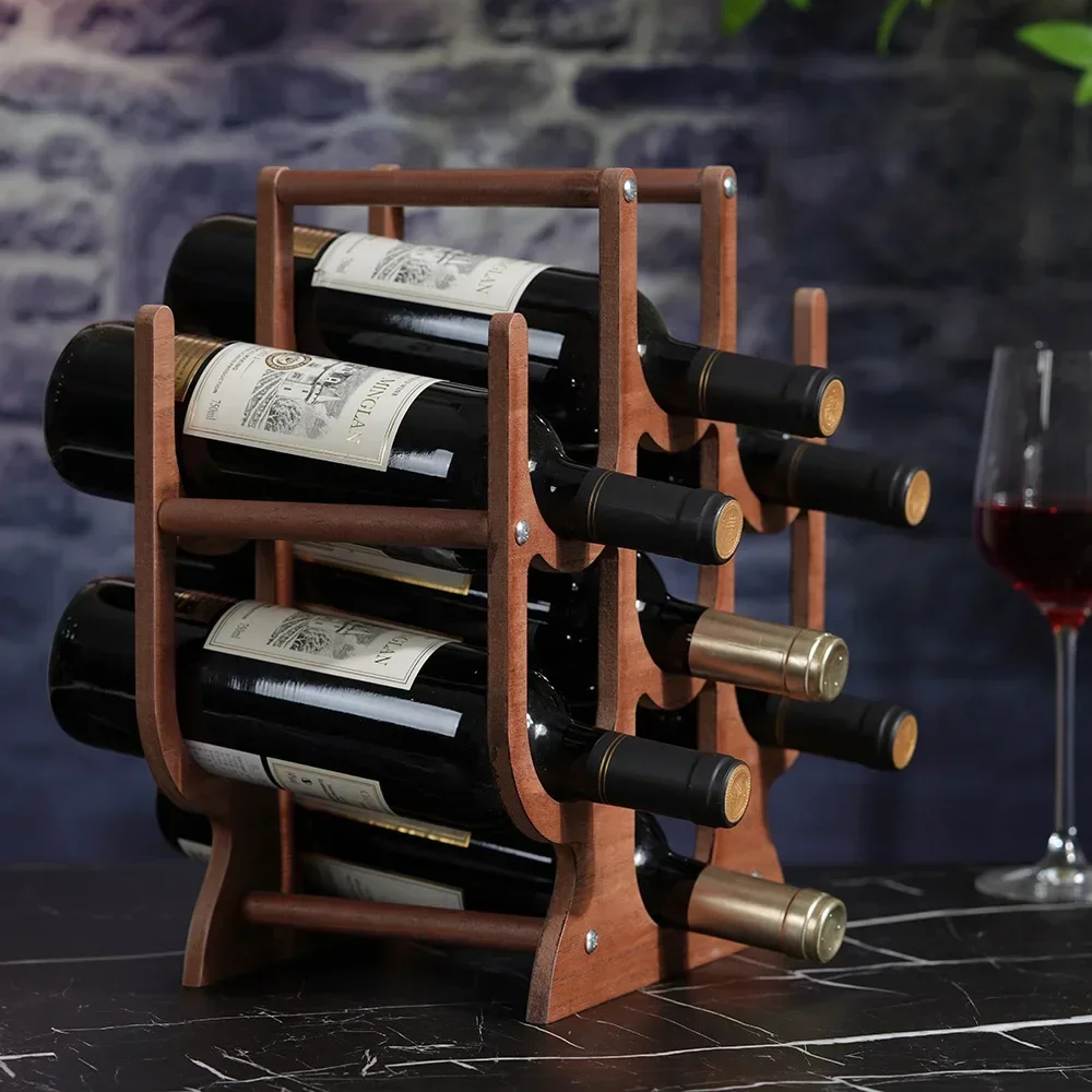 Red Wine Rack Ornament, Wine Cabinet Decoration, 7 Bottles Horizontal Shelf, Wooden Removable Multi-storage, Wooden Display Rack