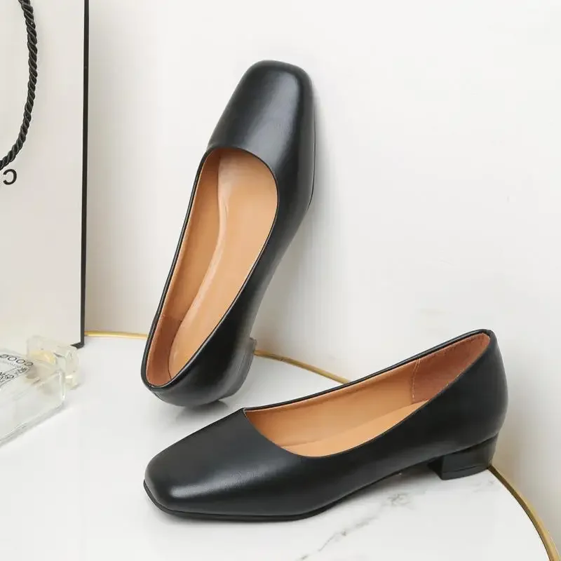 Women Shoes Spring New Flat Women Shoes Loafers Simple Low Heels Office Work Casual Shoes Slip on Flat Footwear Ladies Square Toe