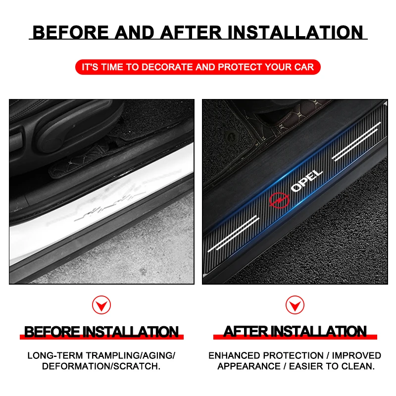Carbon Fiber Look Door Sill Protectors - Scratch Resistant & Easy to Install (4-Pack)