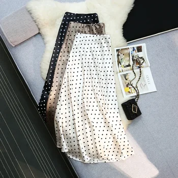 Seoulish Vintage Polka Dot Satin Mermaid Skirts for Women 2026 New Spring Summer High Waist Casual Mid Length Women's Skirts
