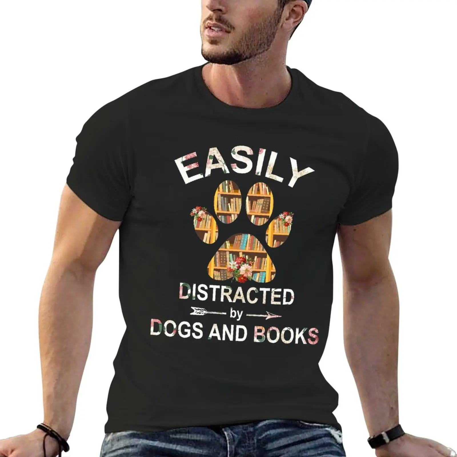 

Легко отвлекаться от собак и книг, футболка, милая одежда, топы, Забавные футболки, мужские тренировочные футболки