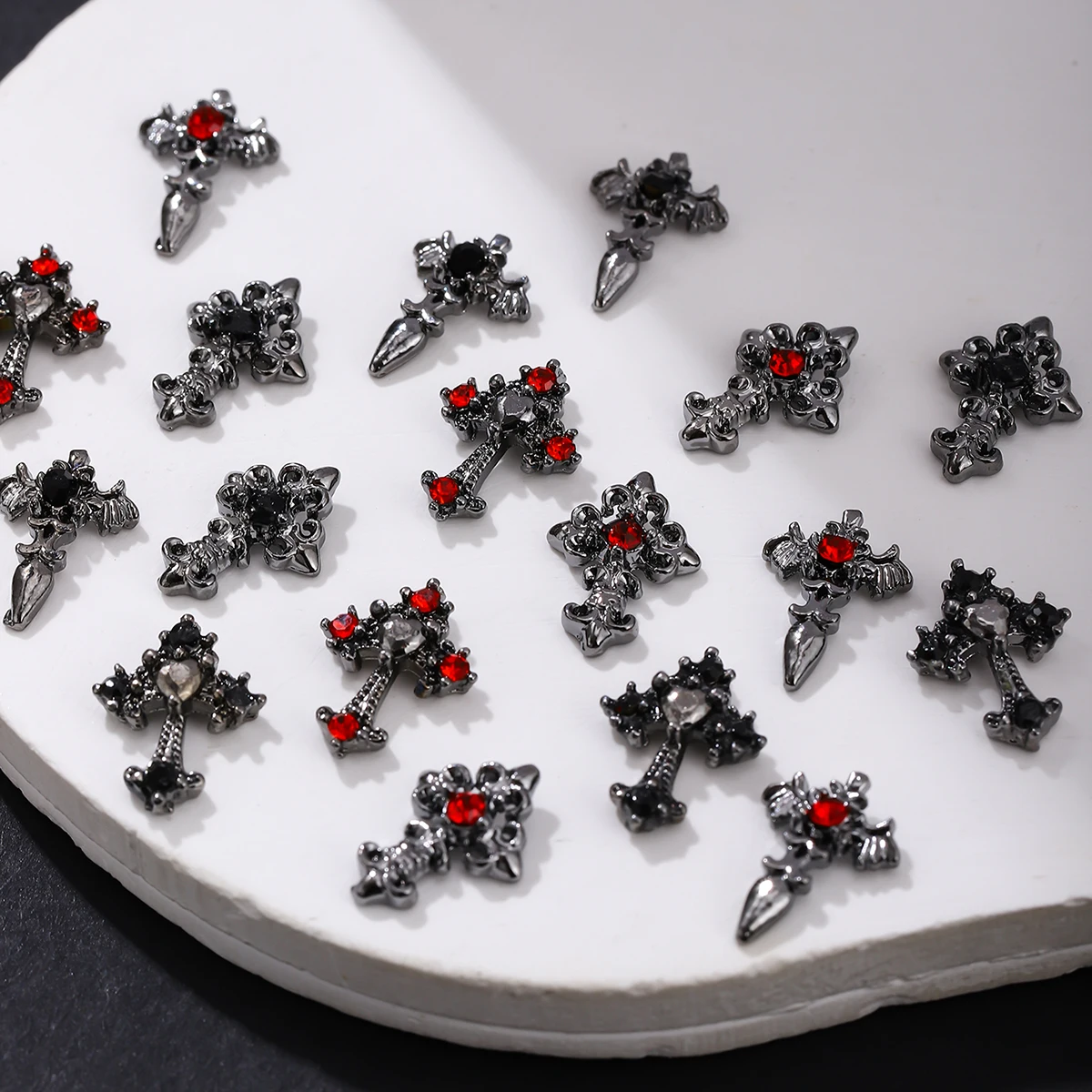 10pcs/pack Punk style three-dimensional cross personalized nail art alloy decoration, Halloween dark style cross DIY decoration 6