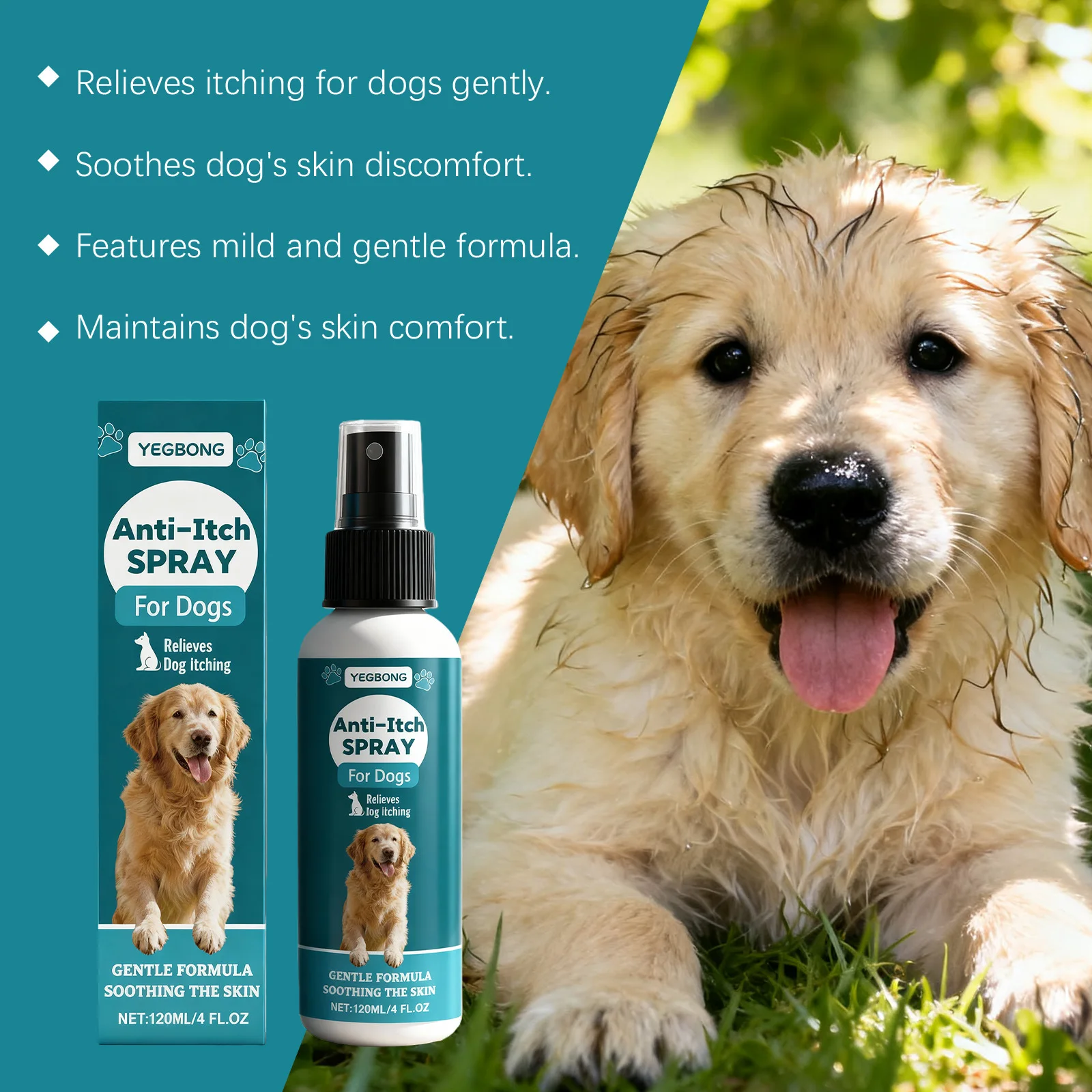 YEGBONG Anti-Juckreiz-Spray für Hunde und Katzen Langanhaltend Feuchtigkeitsspendend Lindert Trockene Haut Sanfte Formel Hautberuhigendes Haustierspray 120ml – Detail 5