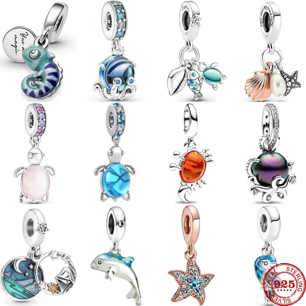 

925 Sterling Silver Turtle Chameleon Octopus Ocean Series Pendant Charm DIY Bead Fit Original Pandora Bracelet Fashion Jewelry