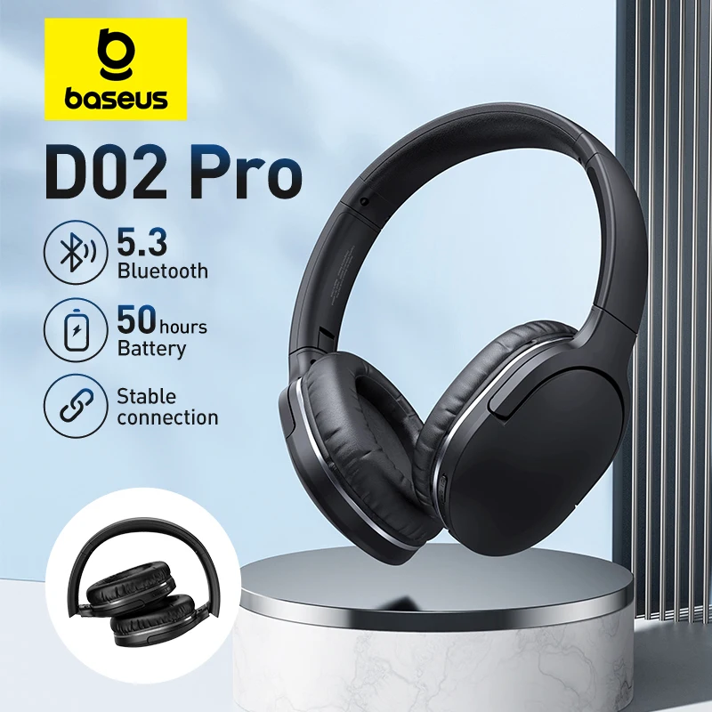 Baseus D02 Pro Wireless Bluetooth Headphones HIFI Stereo Earphones Foldable Sport Headset with Audio Cable foriPhone tablet 1