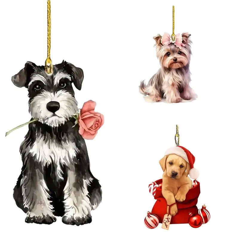 Schattige Honden Kerstornamenten - 2D Acryl Winter Decoratie Voor Kerstboom, Muur, Raam En Voordeur - Binnen & Buiten