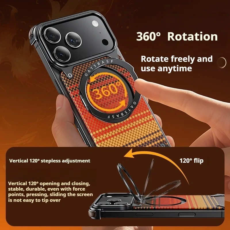 Eary for iPhone 17 Pro Max Phone Case 17 Air Magsafe with 360°Rotate Magnetic Stand Carbon Fiber Cover Frameless Anti-Drop Shell