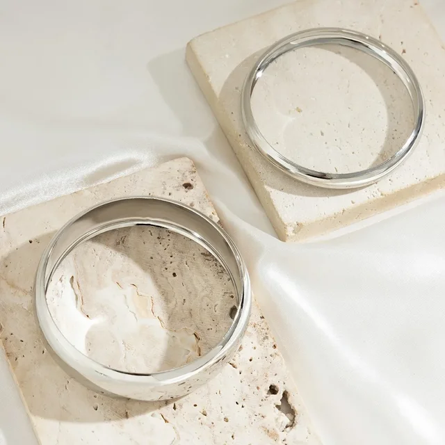 3Pcs/set Punk Geometric Chunky Hollow Rings Bracelet for Women Smooth Multilayer Big Bangles Jewelry Ladies Wedding Party 6