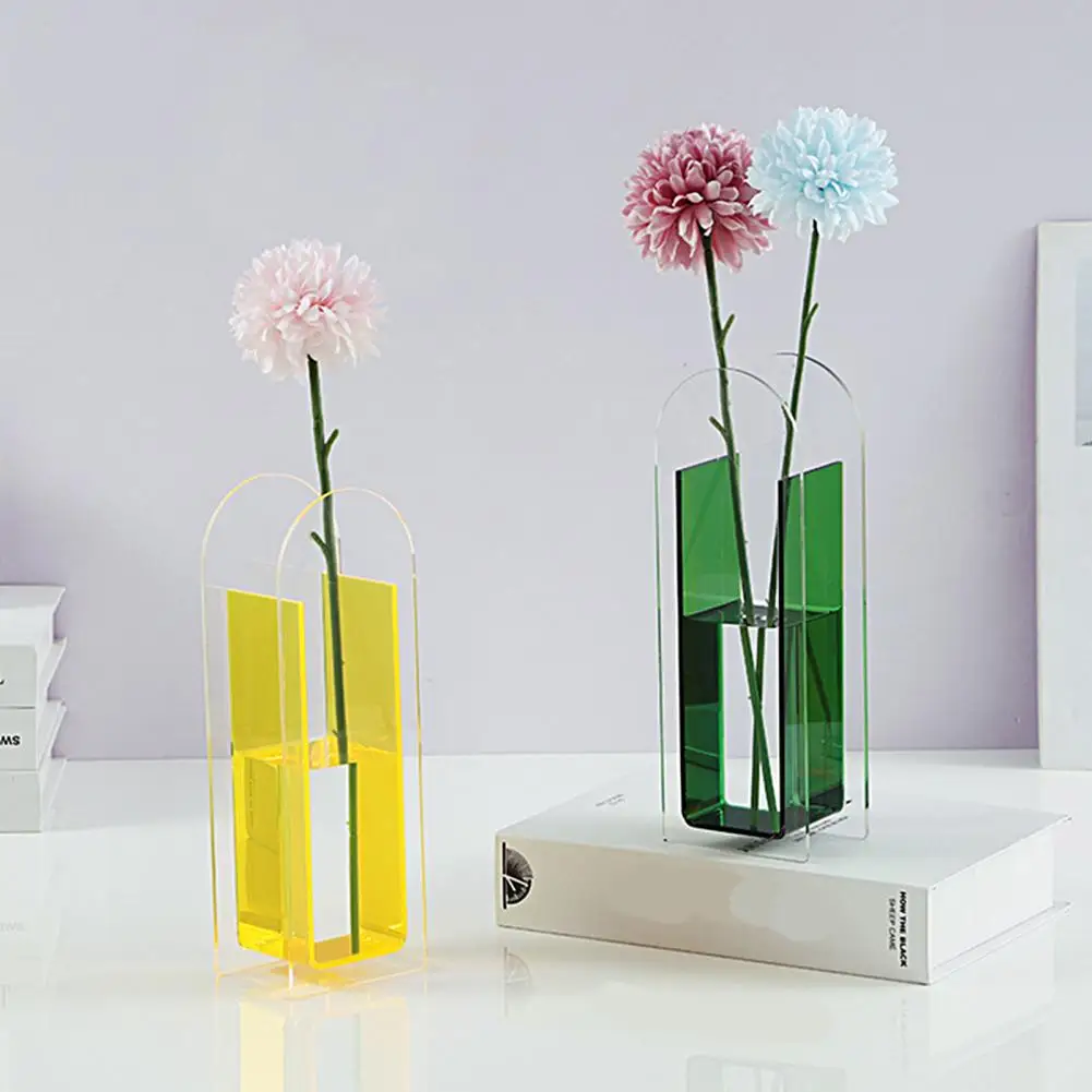 Nordic Style Bright Color Flower Vases Translucent Acrylic Vase Floral Container Vase Flower Decoration Home Birthday Gift