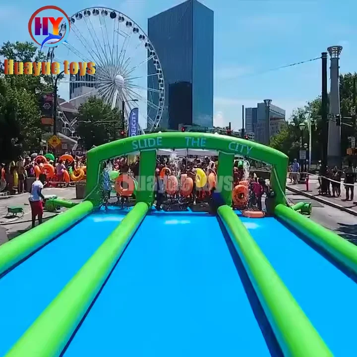 Commercial inflatable slideway size 2 Lane inflatable amusing park slip n slide pvc slide the city slides