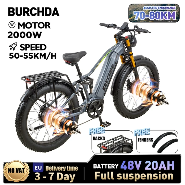BURCHDA nouveau RX80 2000W 55 KM/H puissant double moteurs vélo électrique 48V20AH batterie au Lithium 26 pouces 4.0 Fatbike vélo électrique 1