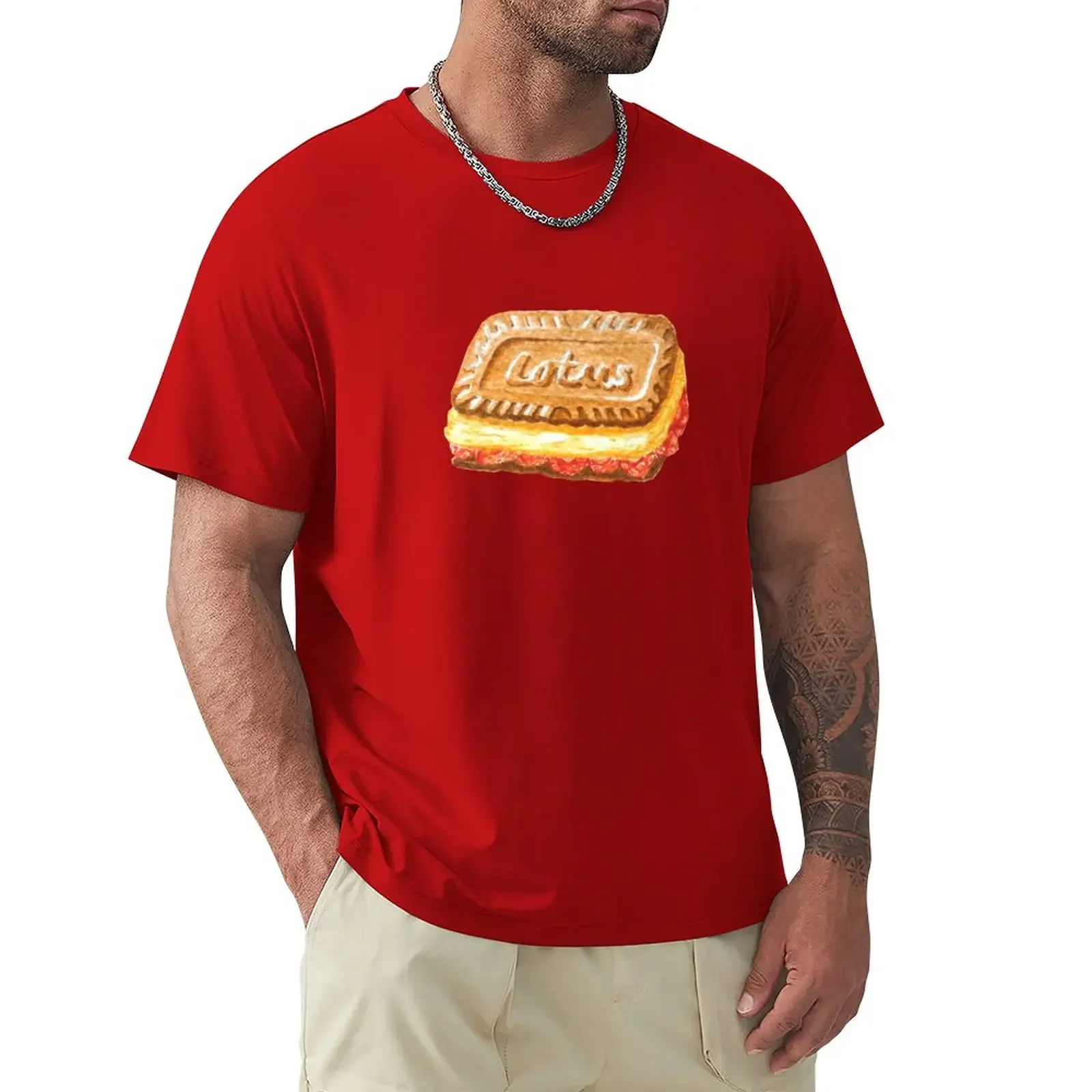 Lotus Biscoff Cookie Ice Cream Sandwich Acquerello Cibo Illustrazione T-Shirt Grafica Magliette Da Uomo
