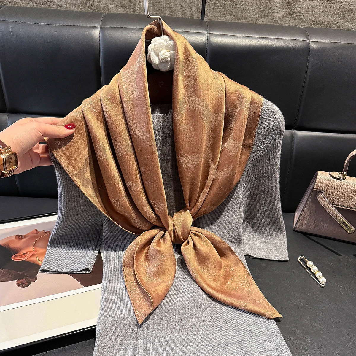 2025 Latest Women's Fashion Hijab Silky Muslim Square Shawl Luxury Brand Soft Female Scarf Spring and Autumn Sun Protection
