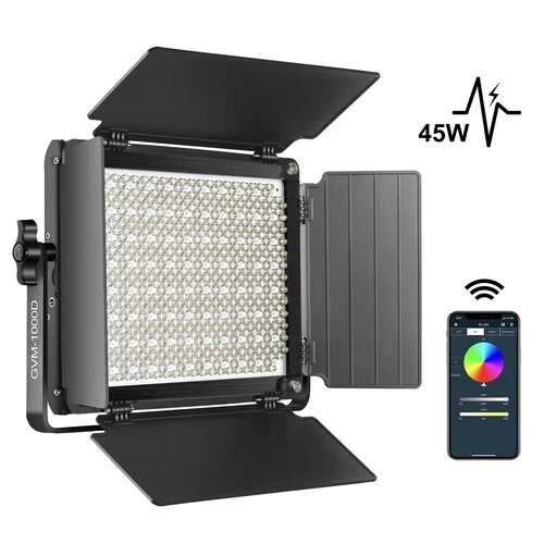 GVM RGB LED 비디오 조명, 2 소프트 박스 사진 조명 키트, 블루투스 제어, 풀 컬러 비디오 조명, 1000D