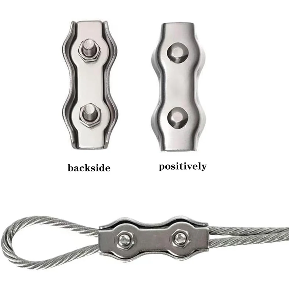 Wire Rope Clamps 1-10Pcs M2-M8 Stainless Steel Double Post Bolt Clip Wire Rope Cable Clamp Caliper Rope Simple Grip DIY Cable Fastener