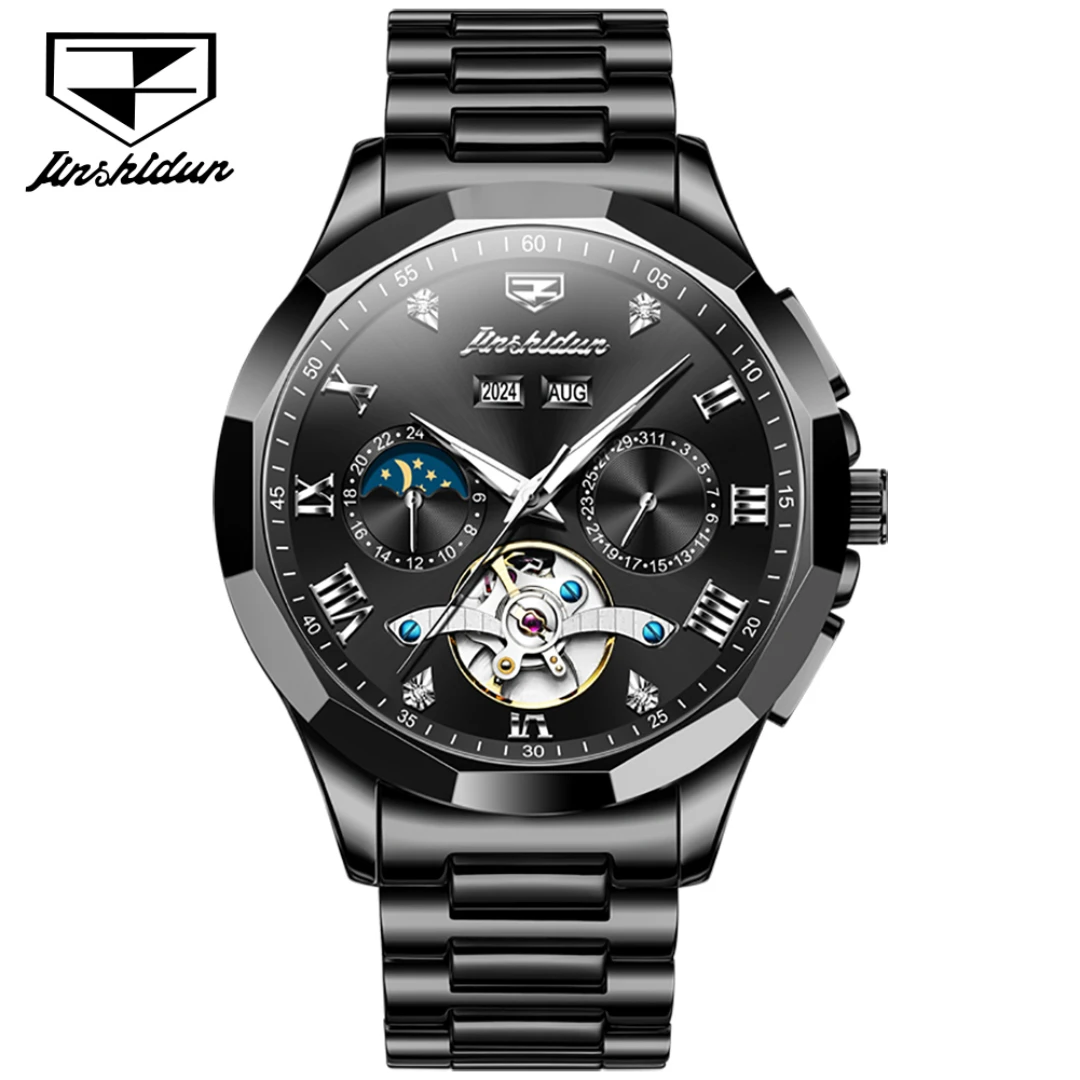 

JSDUN 8949 Mechanical Fashion Watch Gift Stainless Steel Watchband Round-dial Week Display Luminous Small second Year display