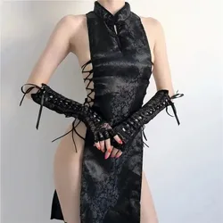 Chinese Qipao Women Sexy Lingerie High Split Bandage Mini Dress Cheongsam Uniform Traditional Party Dress Costumes