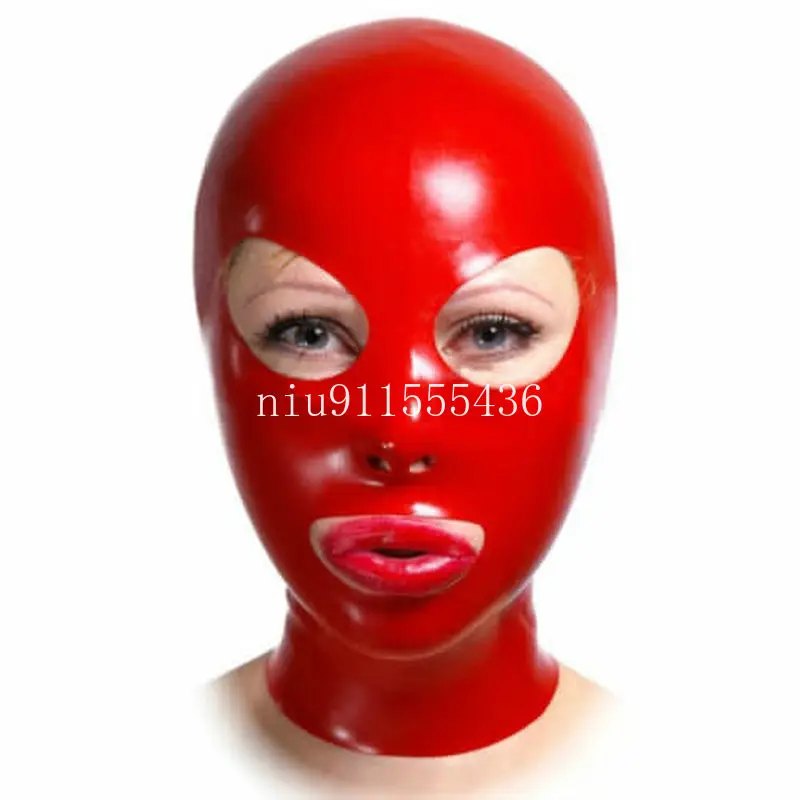 

Handmade Red Latex Hoods Mask with Open Big Eyes Cosplay Latex Mask Custom Made