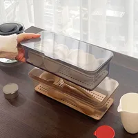 Tea Set Storage Box Transparent Cutlery Tray With Lid Drain Large Capacity Dustproof Cutlery Holder Desktop Dustproof With Cover 2