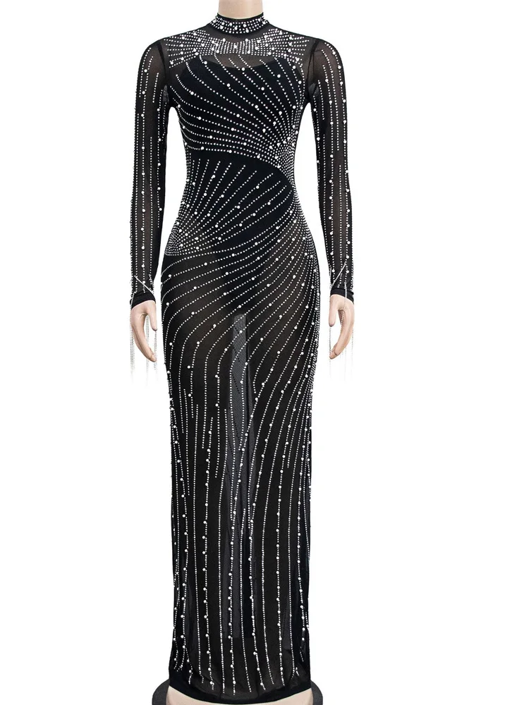 Beyprern Beautiful Pearls Rhinestone Mesh Party Dresses For Women Evening  Dress Gowns Glam Fringed Crystal Celebrities Outfits - AliExpress 200000345