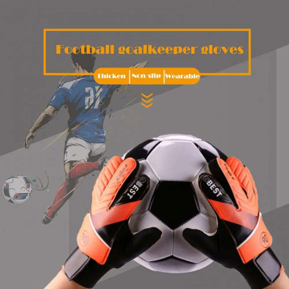 1 Pair Goalkeeper Gloves Anti Slip Palm Design Soccer Goalie Gloves Super Grip Finger Children Football