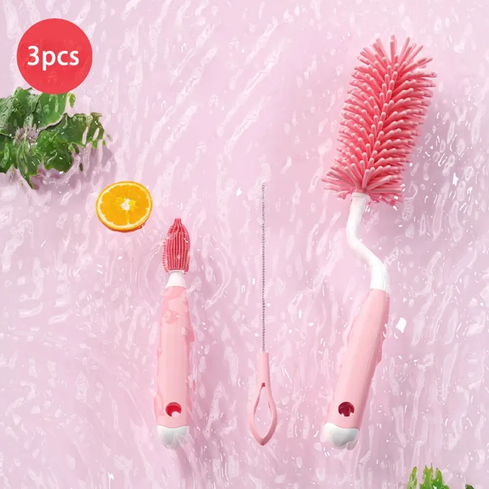 3-Piece Silicone Bottle Brush 360&deg; Rotating Baby Nipple Brush Washing Cup Bottle Cleaning Set bottle brush