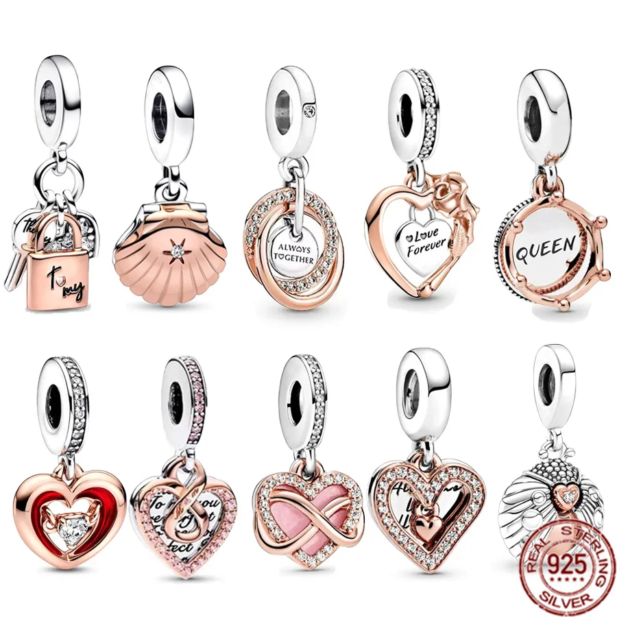 

Authentic 925 Sterling Silver Sparkling Infinity Heart & Rose Flower Dangle Charm Bead Fit Original Pandora Bracelet DIY Jewelry