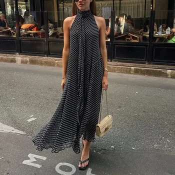 Robe femme licou sans manches pois dos nu mousseline