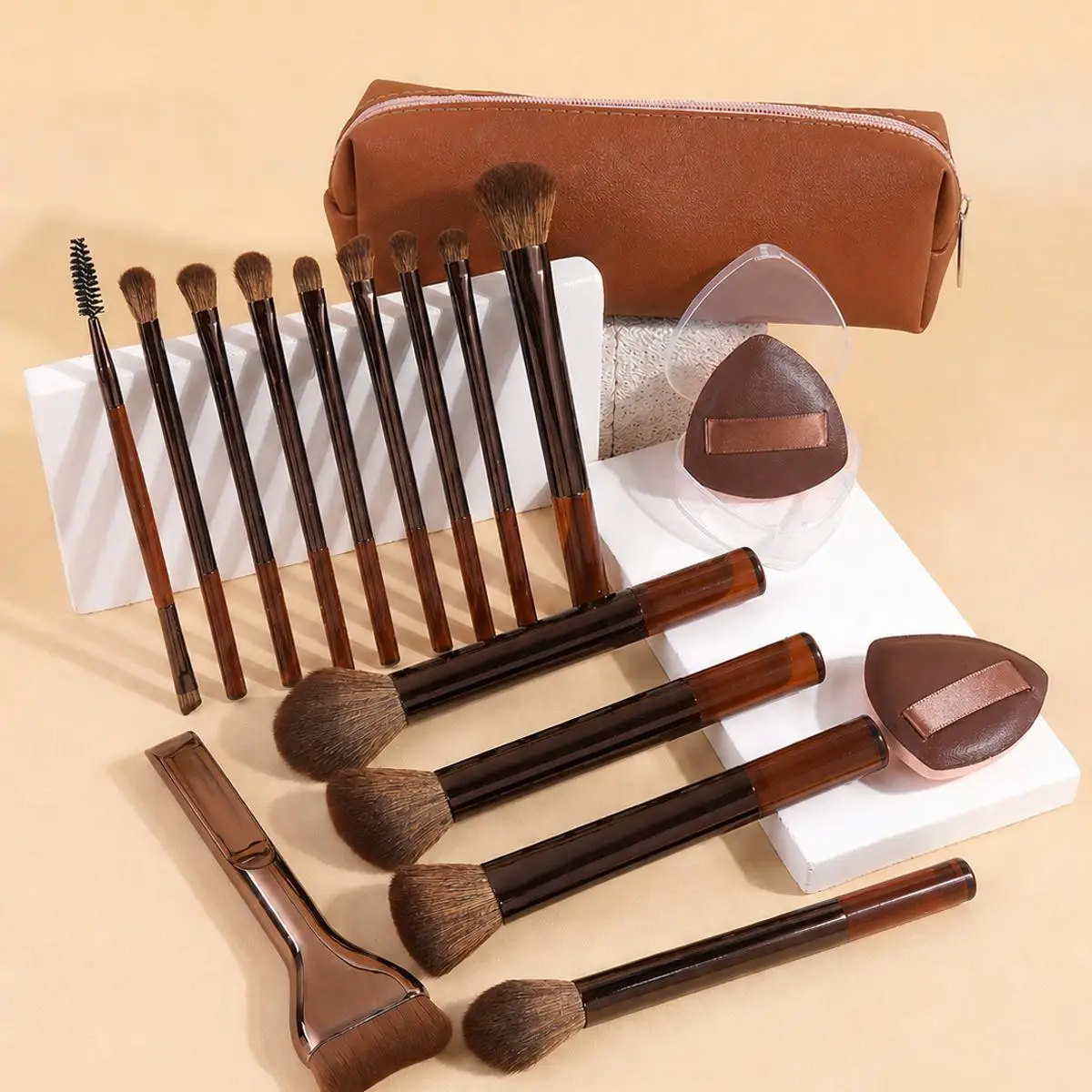 17pcs Makeup Tools Including 14pcs Makeup Brushes Set + 1pc Makeup Bag + 2pcs Air Puff Accessories Foundation Brush Blush Brush - 2