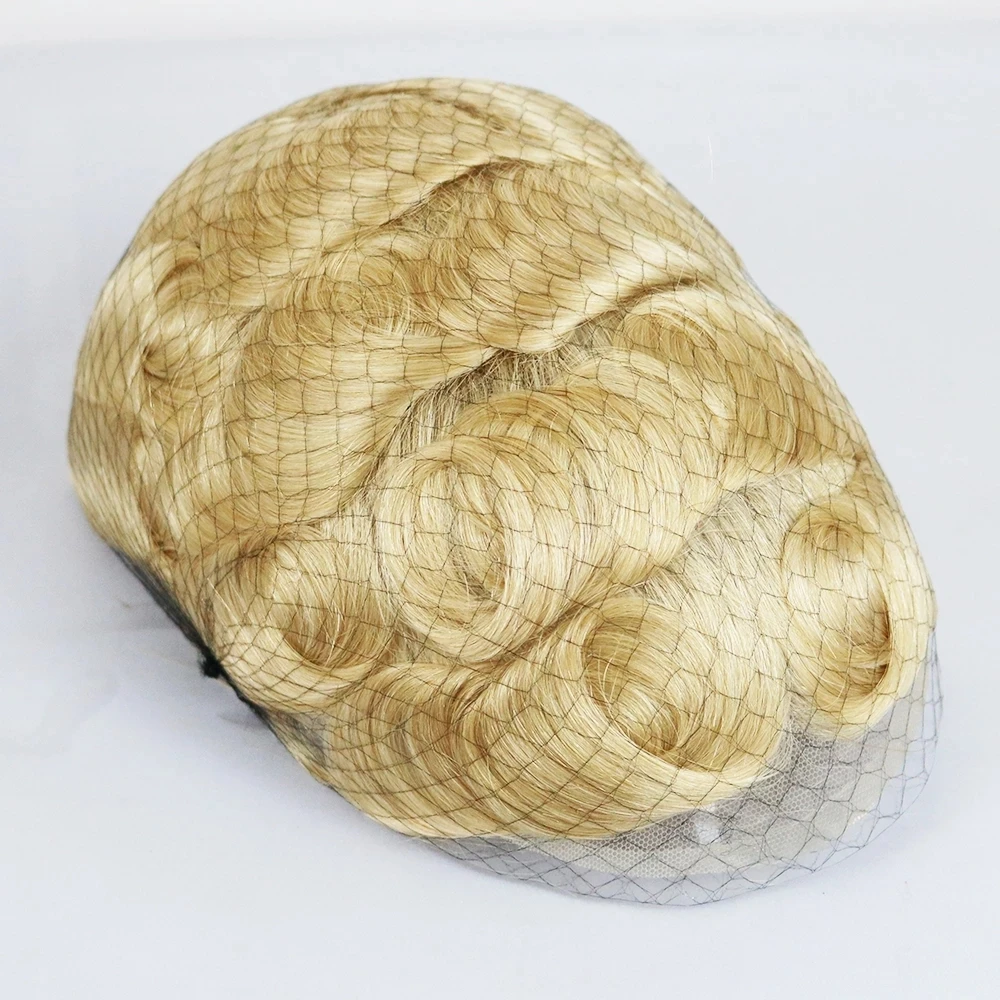 Ash Blonde Grey Men's Capillary Prosthesis Natural Hairline Men Toupee Human Hair 0.04-0.05mm Super Thin Skin Replacement System