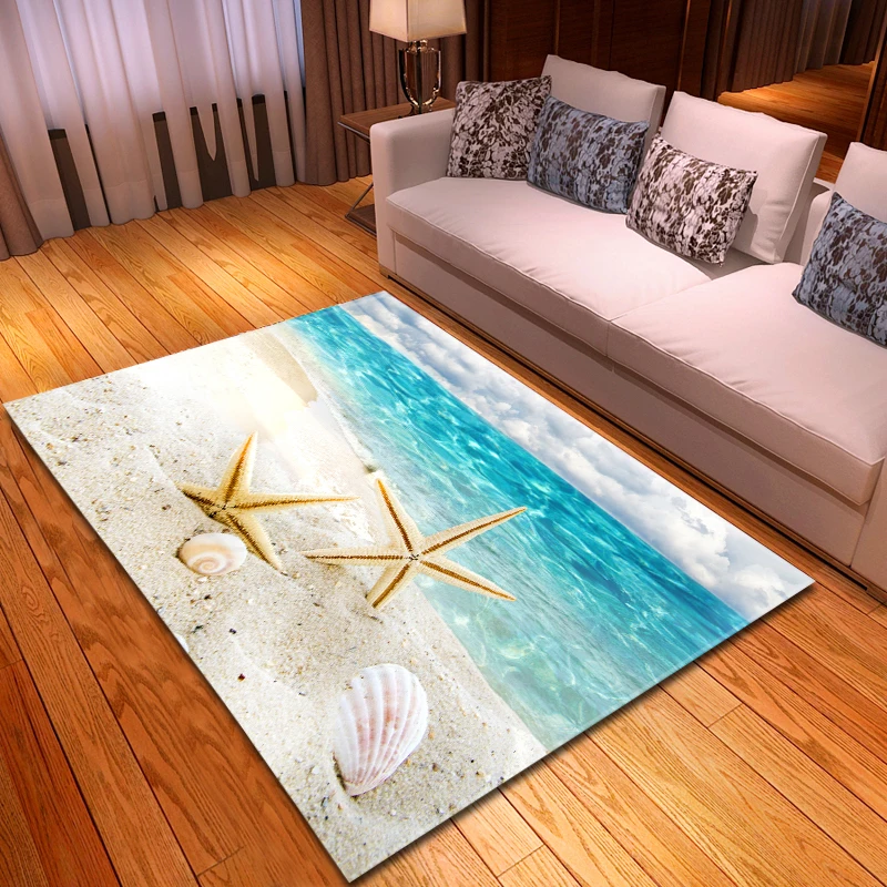

Beach Conch Shells Home Living Room Area Rug 3D Carpets Bedroom Rug Kids Room Play Mat Memory Foam Anti-Skid Kitchen Mat Doormat