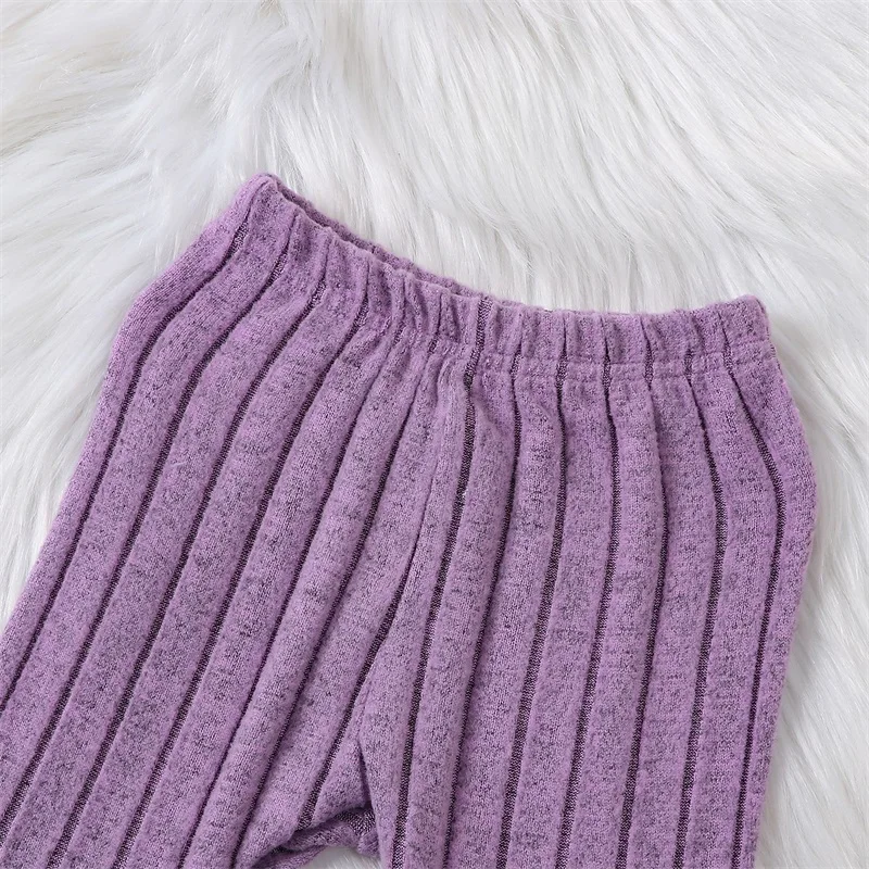 

newborn baby girl fall winter clothes ruffle long sleeve romper solid knit sweater rib bell bottoms pants outfits