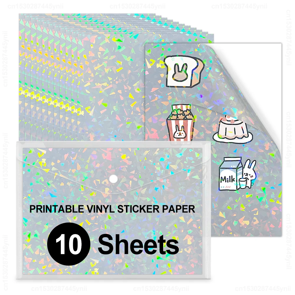 

10 Sheets Diamond Printable Vinyl Sticker Paper Waterproof Self-adhesive A4 Transparent Copy Paper for Inkjet Printer DIY Labels