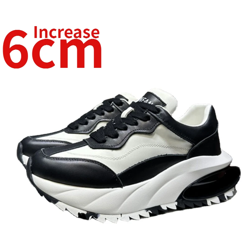 

European High-end Casual Thick Sole Dad's Shoes for Women Increased 6cm Genuine Leather Comfort/breathable Elevated Sports Shoes