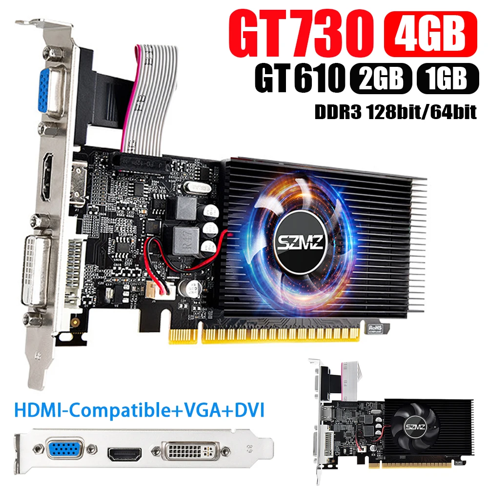 GT730 GT610 4GB 2/1GB DDR3 Graphics Video Card Mute Fan Computer Graphics Card HDMI-Compatible VGA DVI Gaming Video Card