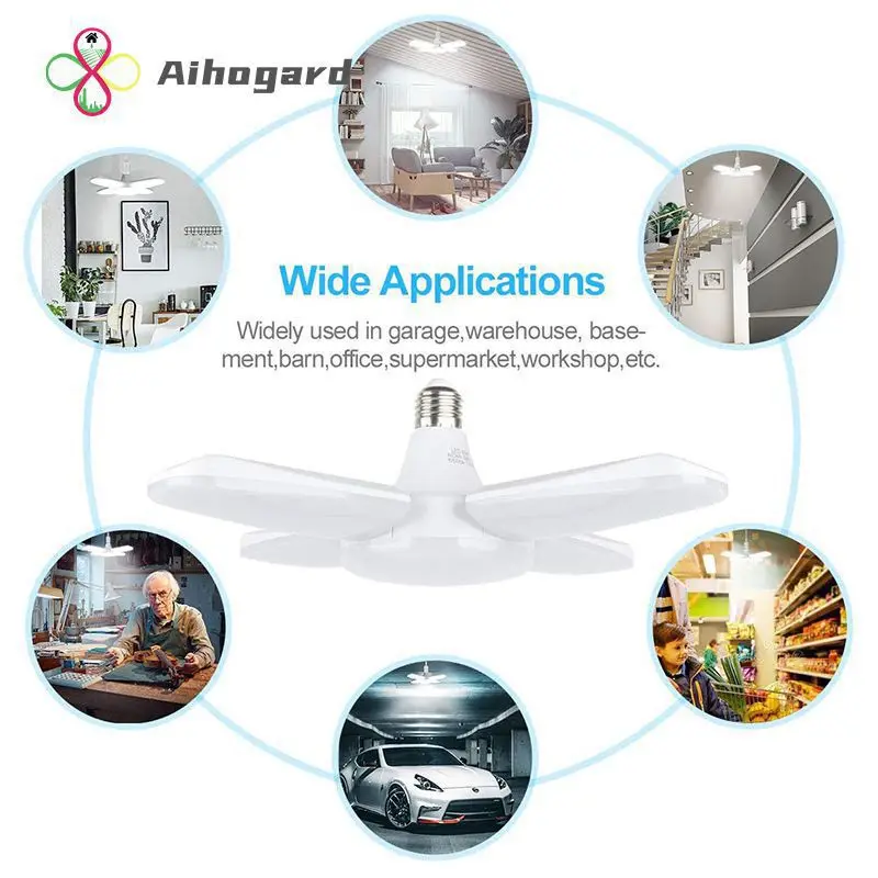 

Светодиодная Подвесная лампа для гаража E26 8000 лм 80 Вт, складная потолочная светодиодная лампа, лампа для магазина с 4 регулируемыми панелями, освещение, бытовая техника