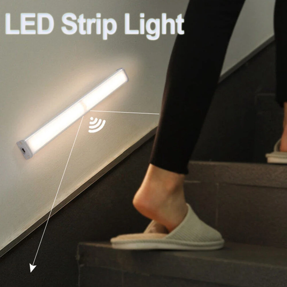 

LED Small Night Light Human Body Intelligence Induction Lamp Strip Wiring Free Household Cabinet Wardrobe Kitchen Closet Light