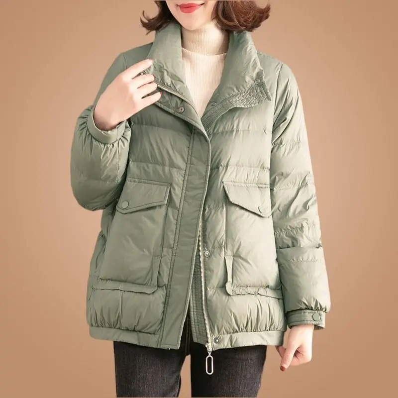 

2023 Women's Winter New Fashion Short Cotton-padded Coats Female Pockets Parkas Jackets Ladies Solid Color Warm Overcoats S388