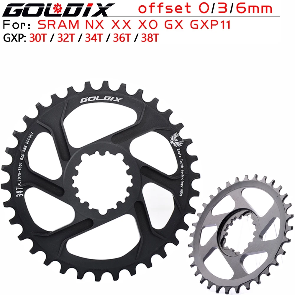 

MTB Bike GXP Chainring Offset 0/3/6 Degrees 30/32/34/36/38T Crown Bicycle Sprocket for SRAM 11/12S NX XX XO GX GXP11 Single Disc