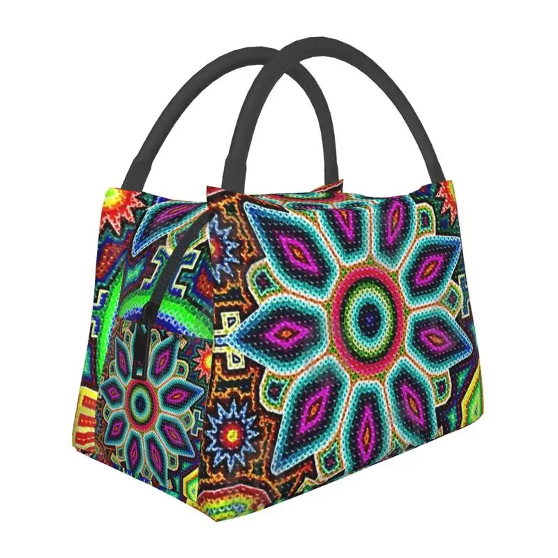 

Huichol Plaid Mexico Art Insulated Lunch Bag for Women Portable Cooler Thermal Lunch Box Beach Camping Travel lunchbag