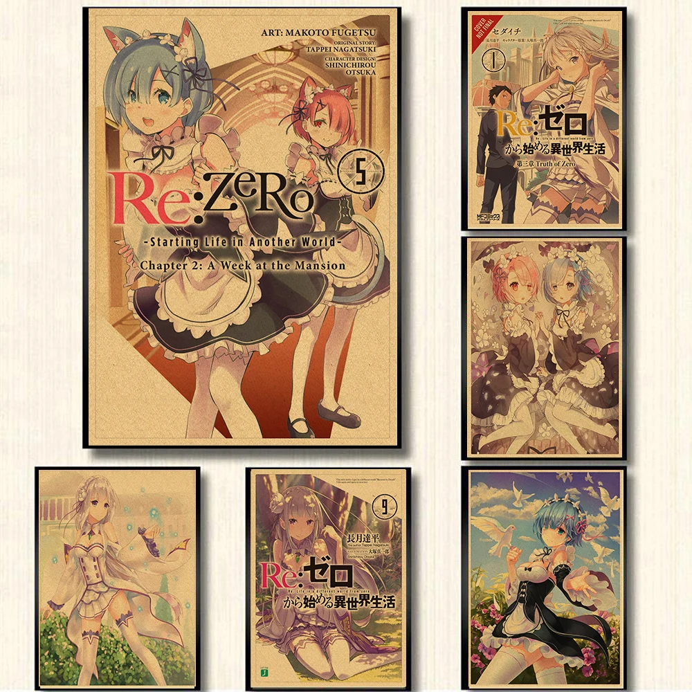 

ReLife in a different world from zero Posters Retro Kraft Paper Vintage Bar Cafe Art Wall Painting Decoration Pictures Room