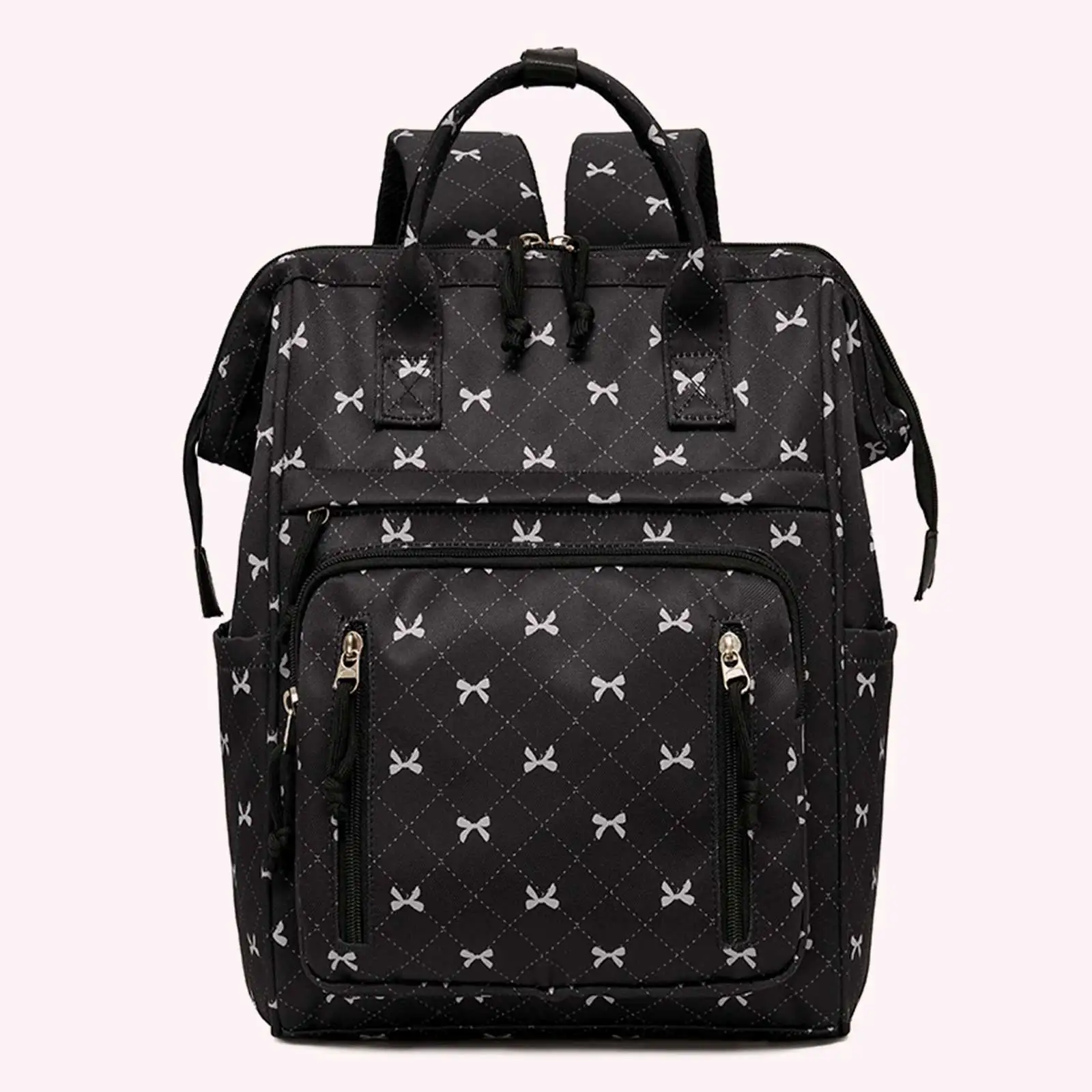 Women Oxford Cloth Bow Print School Handbags Large Capacity with Top Handles & Adjustable Straps for School and Outdoor Travel 6