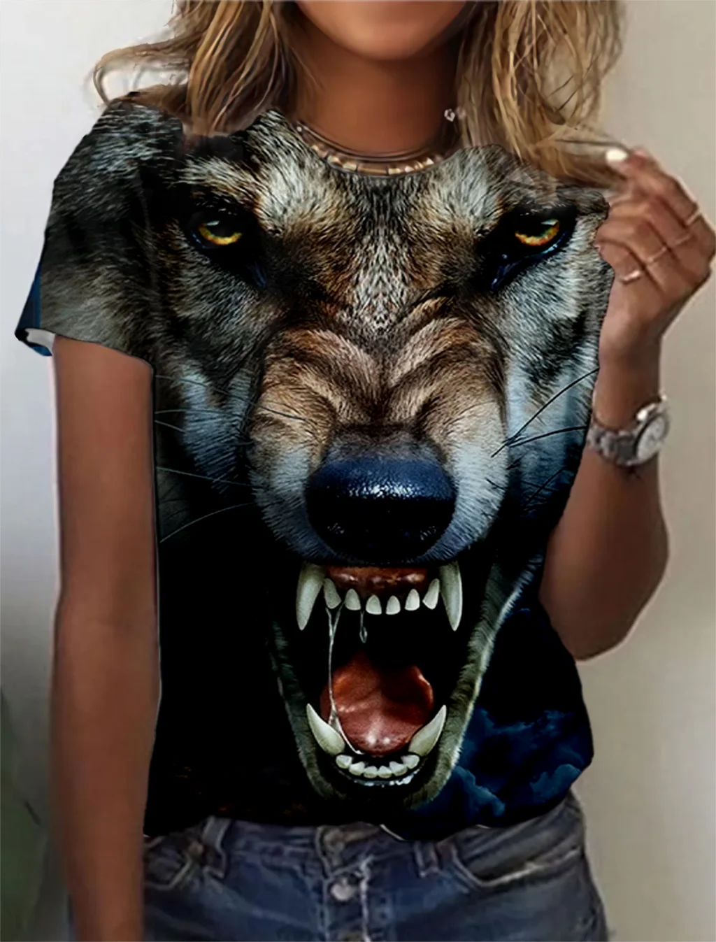 Fashion Women's T-shirt with wolf  Graphic 3D Printed Short Sleeve Summer  T-shirt oversized Polyester Fiber Clothing623_voghion.com